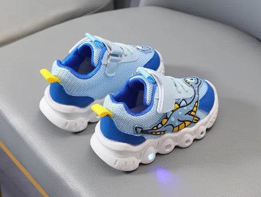 Adidasi cu luminite pentru baietei - Blue dino - Atelieru' lui Mesterica