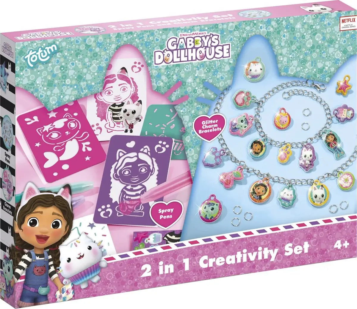 Set 2 in 1 Gabby's Dollhouse - Bratari cu pandantive & carioci de suflat