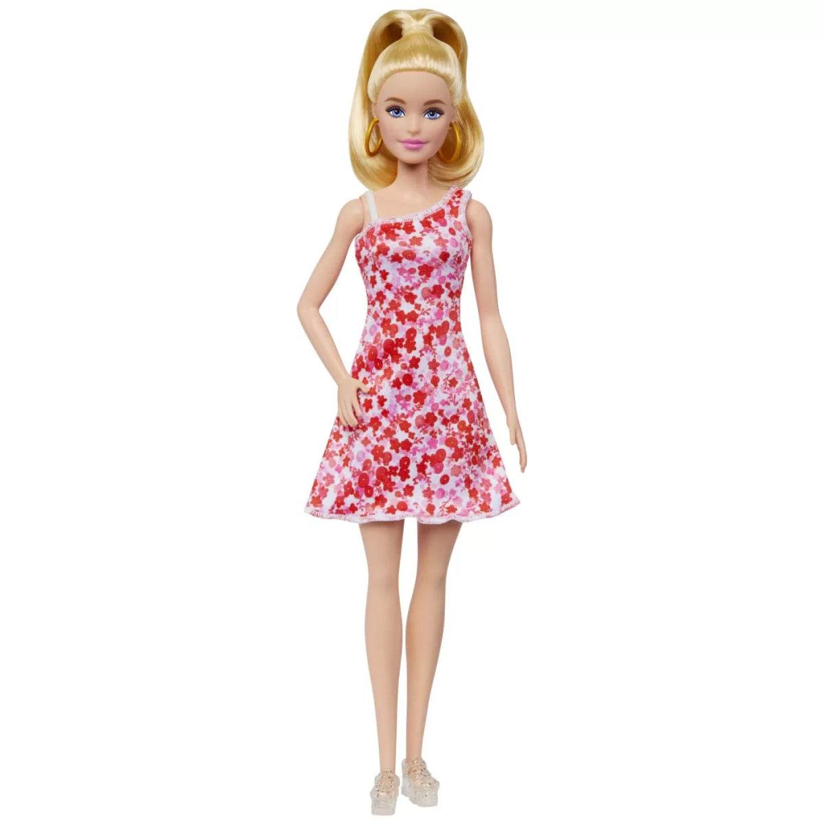 BARBIE PAPUSA BARBIE FASHIONISTA BLONDA CU PARUL PRINS IN COADA SI ROCHIE CU FLORICELE - Atelieru' lui Mesterica