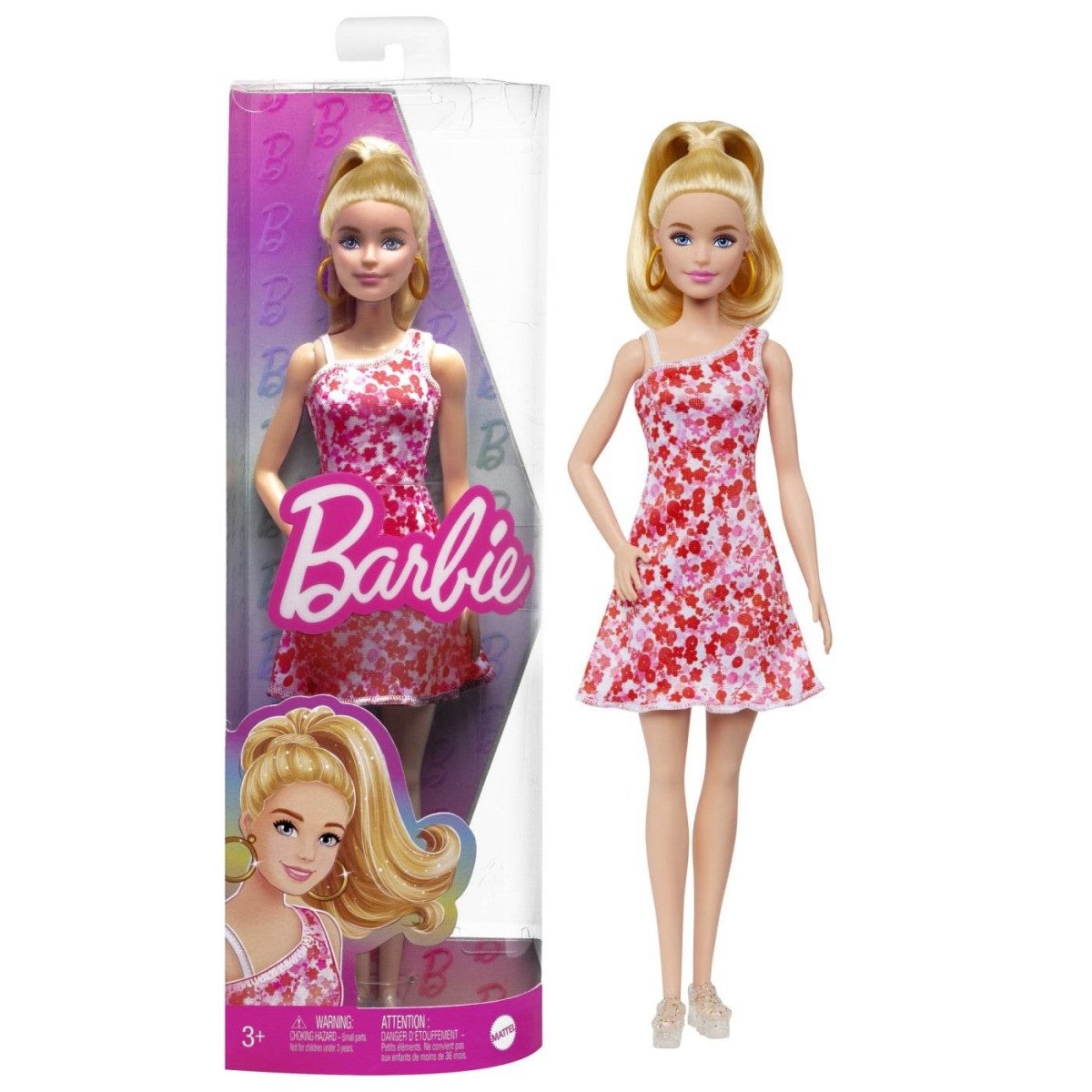 BARBIE PAPUSA BARBIE FASHIONISTA BLONDA CU PARUL PRINS IN COADA SI ROCHIE CU FLORICELE Atelieru' lui Mesterica | Jucarii, haine si incaltaminte pentru copii