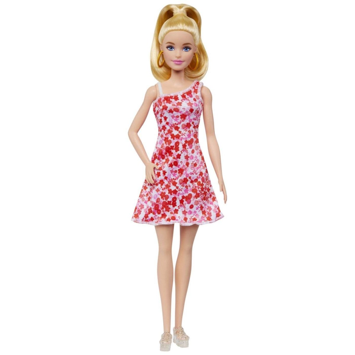 BARBIE PAPUSA BARBIE FASHIONISTA BLONDA CU PARUL PRINS IN COADA SI ROCHIE CU FLORICELE Atelieru' lui Mesterica | Jucarii, haine si incaltaminte pentru copii