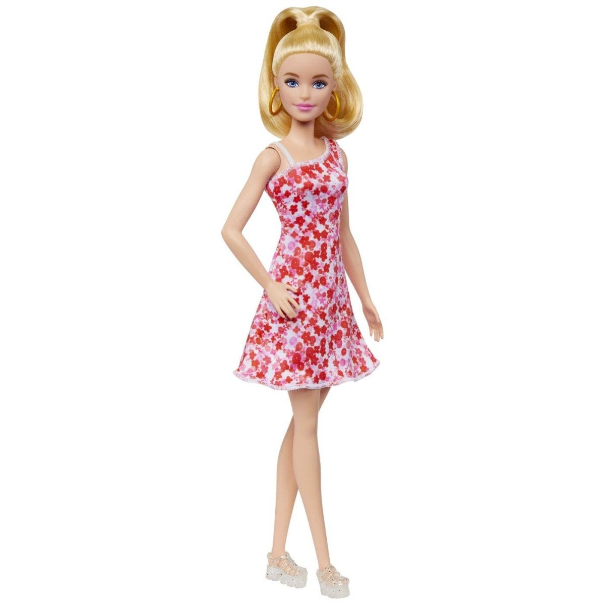 BARBIE PAPUSA BARBIE FASHIONISTA BLONDA CU PARUL PRINS IN COADA SI ROCHIE CU FLORICELE Atelieru' lui Mesterica | Jucarii, haine si incaltaminte pentru copii