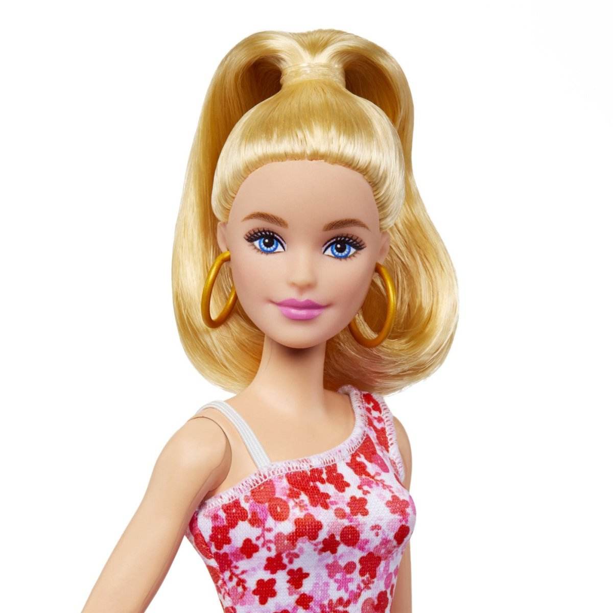 BARBIE PAPUSA BARBIE FASHIONISTA BLONDA CU PARUL PRINS IN COADA SI ROCHIE CU FLORICELE - Atelieru' lui Mesterica