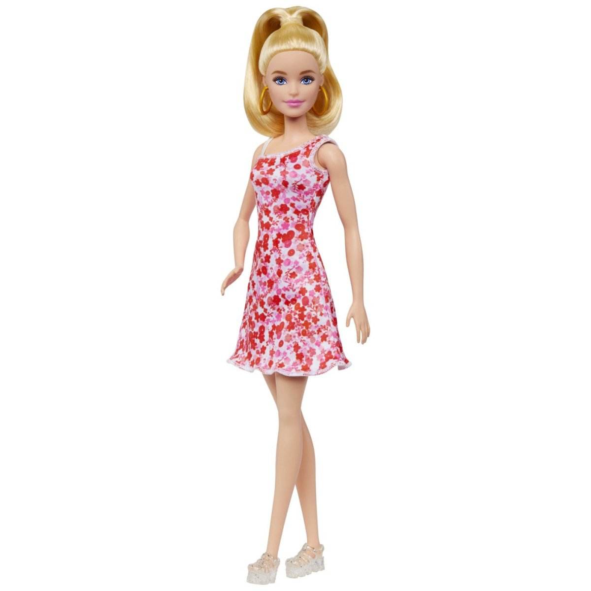 BARBIE PAPUSA BARBIE FASHIONISTA BLONDA CU PARUL PRINS IN COADA SI ROCHIE CU FLORICELE - Atelieru' lui Mesterica