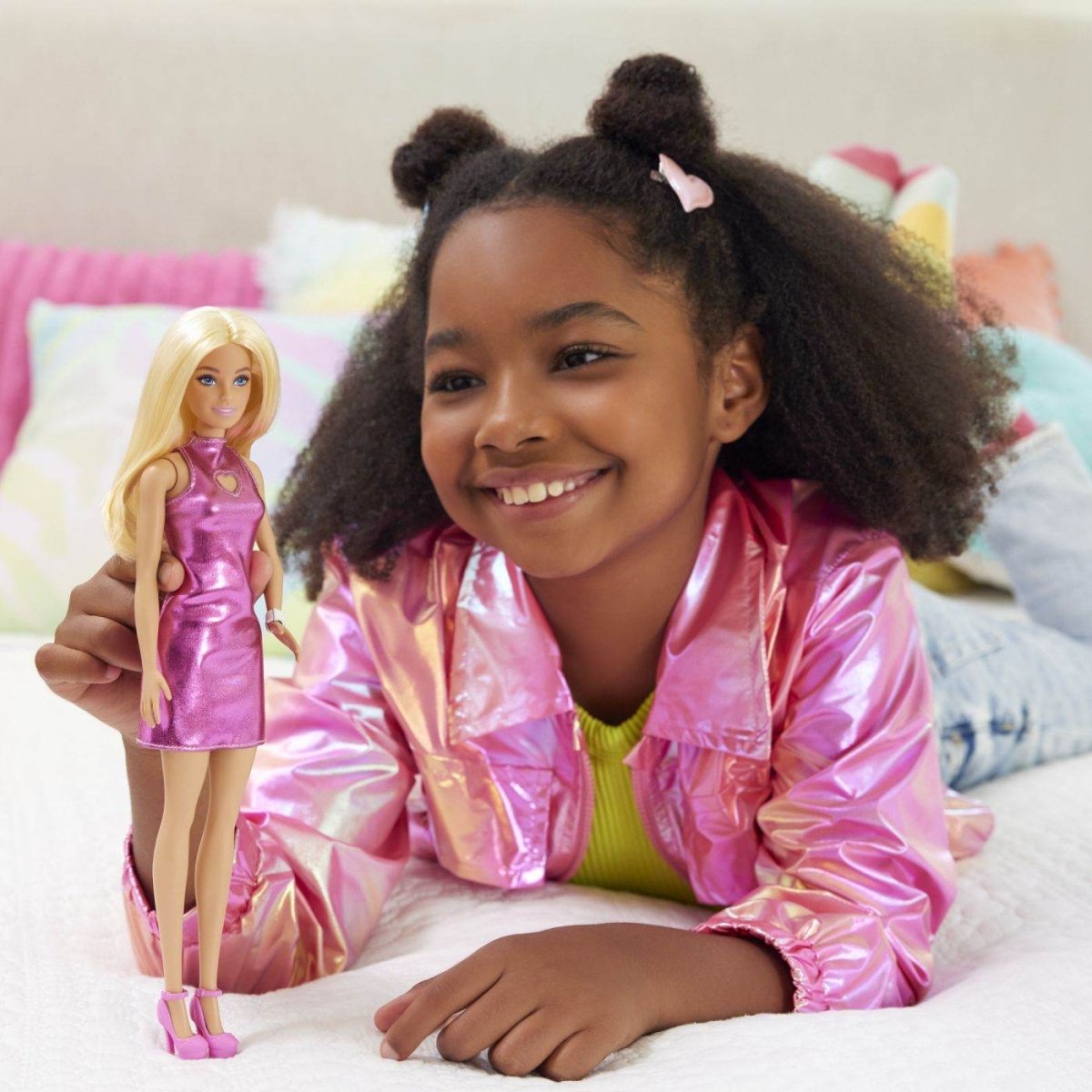 BARBIE PAPUSA BARBIE FASHIONISTAS BLONDA CU ROCHITA ROZ METALICA Atelieru' lui Mesterica | Jucarii, haine si incaltaminte pentru copii
