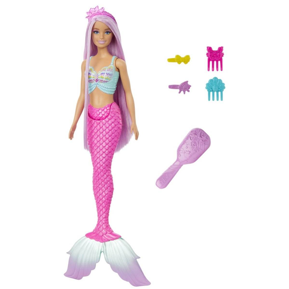 BARBIE PAPUSA SIRENA CU PAR MOV SI COADA ROZ - Atelieru' lui Mesterica