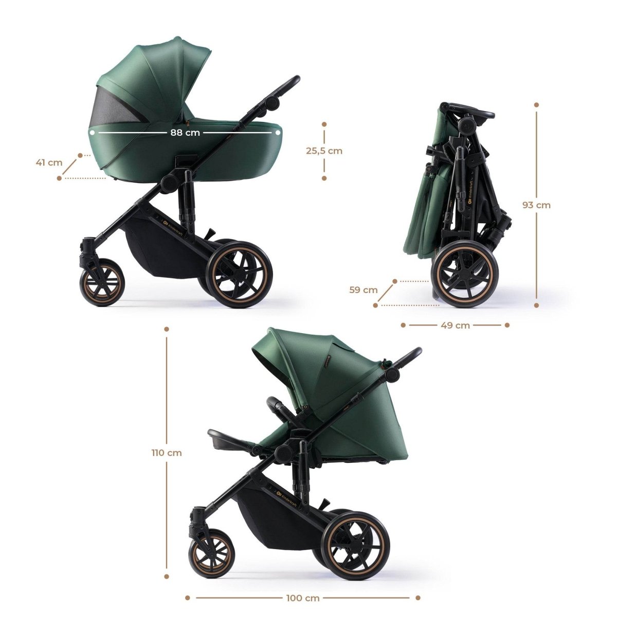 CARUCIOR 2 IN 1 KINDERKRAFT PRIME 2, DARK GREEN Atelieru' lui Mesterica | Jucarii, haine si incaltaminte pentru copii