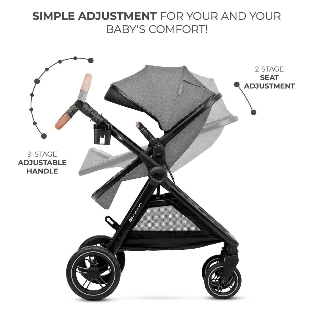 CARUCIOR KINDERKRAFT ESME, 3 IN 1, MOONLIGHT GREY Atelieru' lui Mesterica | Jucarii, haine si incaltaminte pentru copii