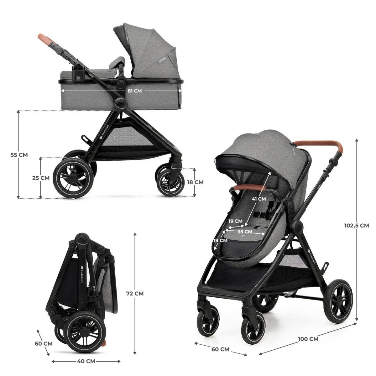 CARUCIOR KINDERKRAFT ESME, 3 IN 1, MOONLIGHT GREY Atelieru' lui Mesterica | Jucarii, haine si incaltaminte pentru copii