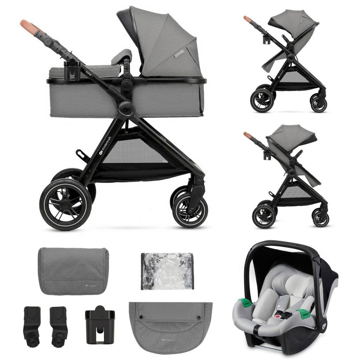 CARUCIOR KINDERKRAFT ESME, 3 IN 1, MOONLIGHT GREY Atelieru' lui Mesterica | Jucarii, haine si incaltaminte pentru copii