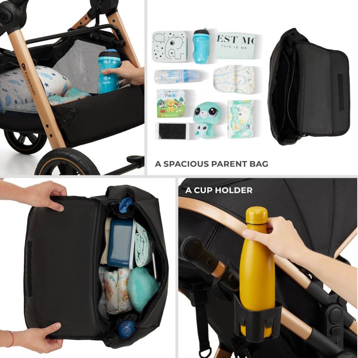 CARUCIOR KINDERKRAFT ESME, 3 IN 1, PURE BLACK Atelieru' lui Mesterica | Jucarii, haine si incaltaminte pentru copii