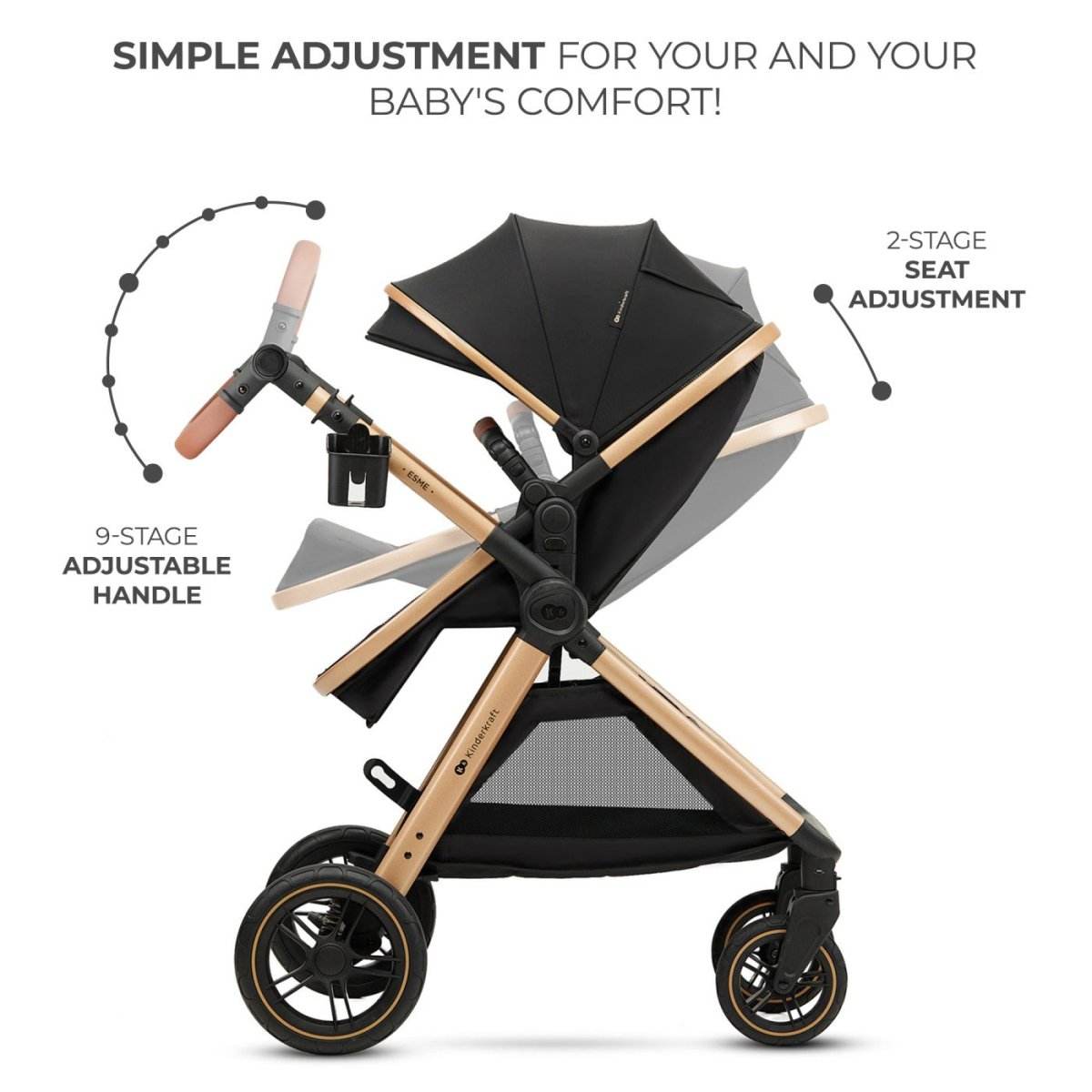 CARUCIOR KINDERKRAFT ESME, 3 IN 1, PURE BLACK Atelieru' lui Mesterica | Jucarii, haine si incaltaminte pentru copii