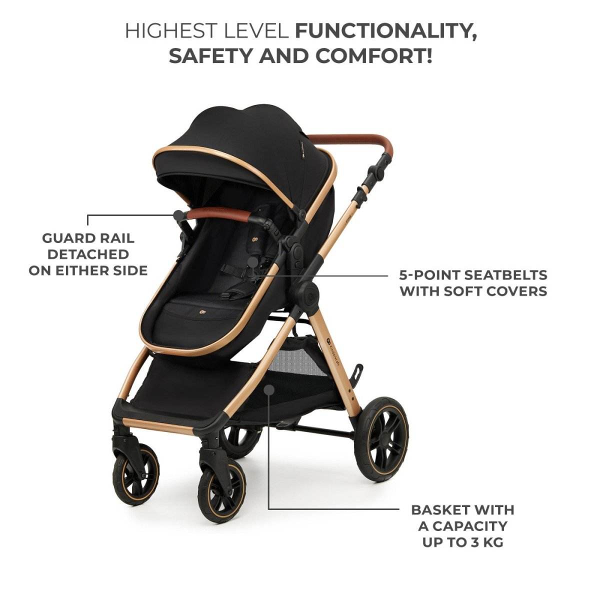 CARUCIOR KINDERKRAFT ESME, 3 IN 1, PURE BLACK Atelieru' lui Mesterica | Jucarii, haine si incaltaminte pentru copii