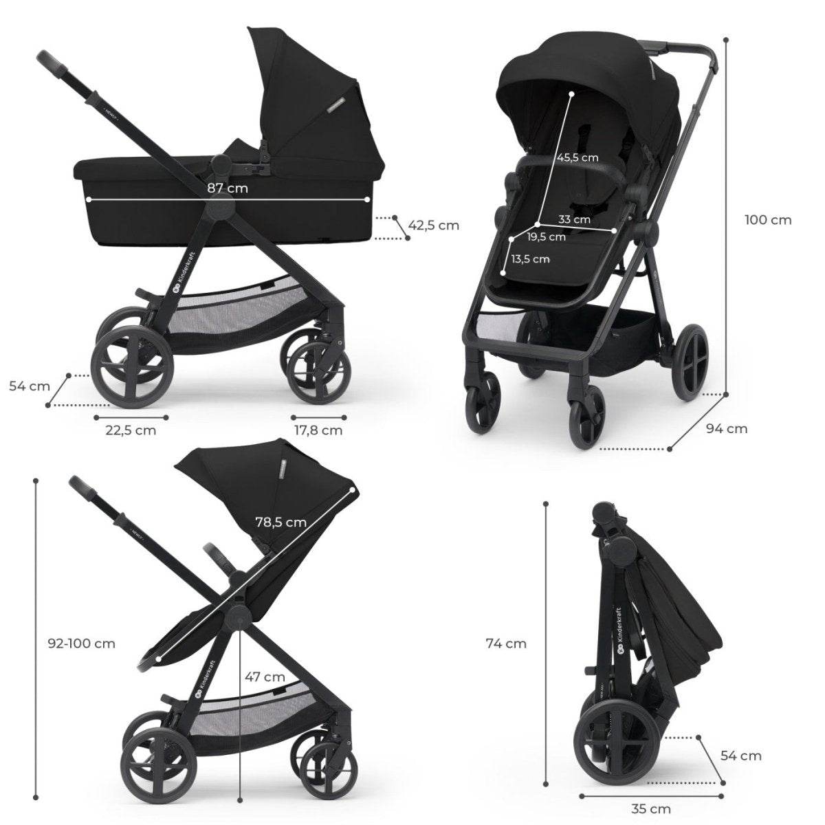CARUCIOR KINDERKRAFT NEWLY, 4 IN 1, CLASSIC BLACK Atelieru' lui Mesterica | Jucarii, haine si incaltaminte pentru copii
