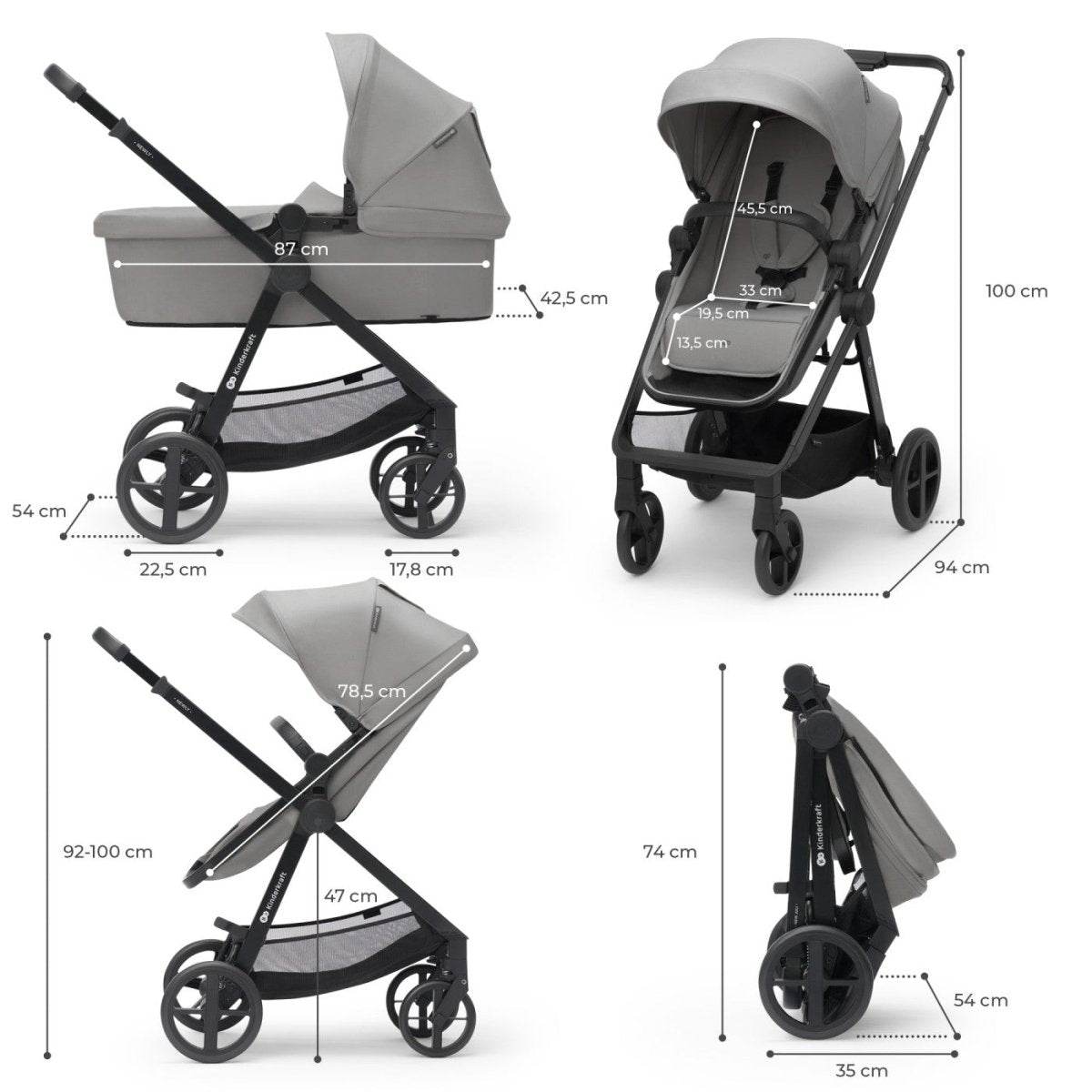CARUCIOR KINDERKRAFT NEWLY, 4 IN 1, MOONLIGHT GREY Atelieru' lui Mesterica | Jucarii, haine si incaltaminte pentru copii