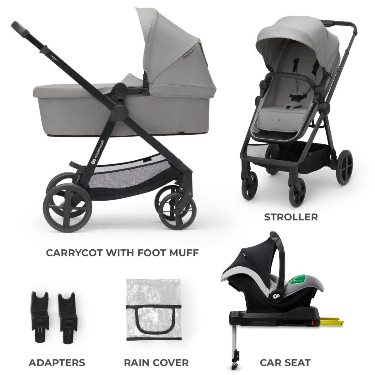 CARUCIOR KINDERKRAFT NEWLY, 4 IN 1, MOONLIGHT GREY Atelieru' lui Mesterica | Jucarii, haine si incaltaminte pentru copii