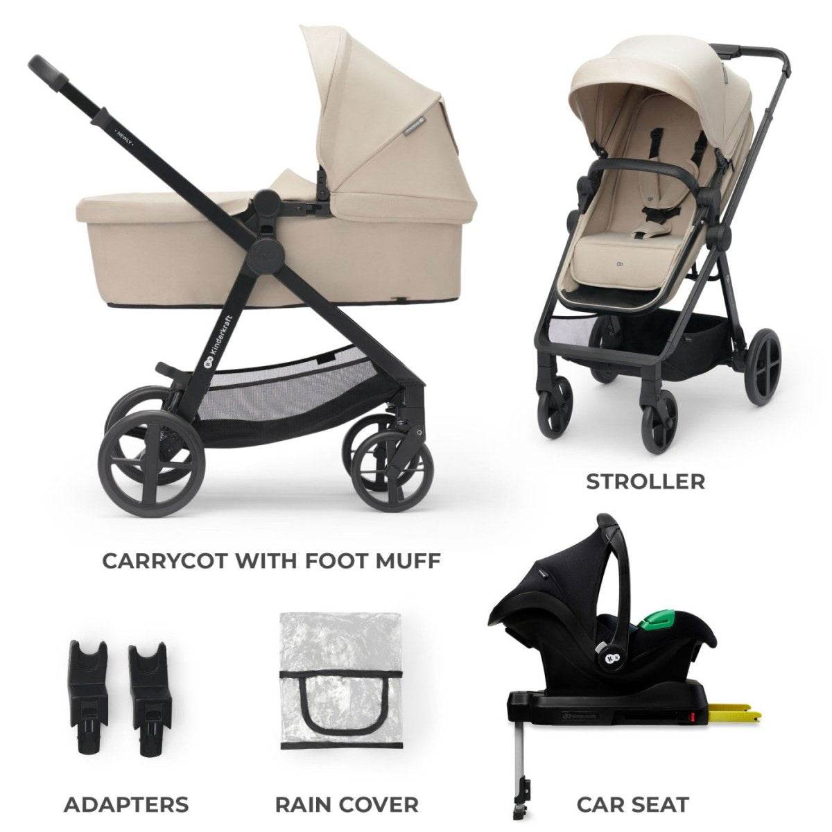 CARUCIOR KINDERKRAFT NEWLY, 4 IN 1, SAND BEIGE Atelieru' lui Mesterica | Jucarii, haine si incaltaminte pentru copii