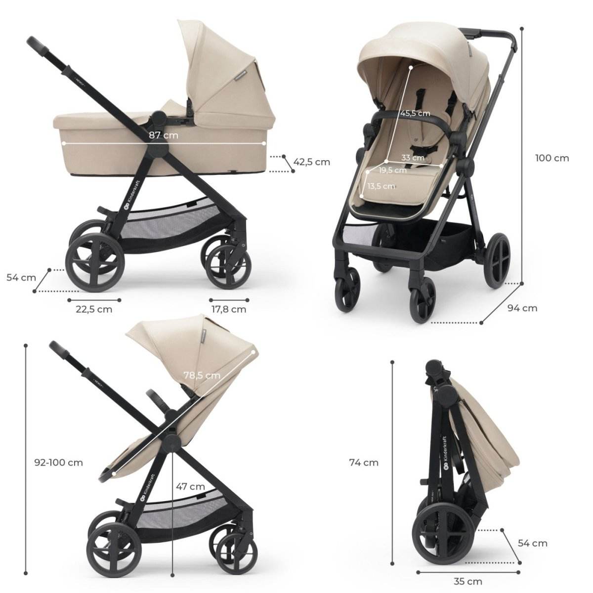 CARUCIOR KINDERKRAFT NEWLY, 4 IN 1, SAND BEIGE Atelieru' lui Mesterica | Jucarii, haine si incaltaminte pentru copii