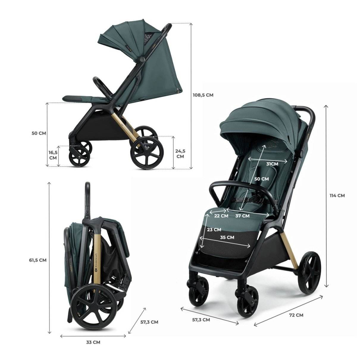 CARUCIOR SPORT KINDERKRAFT LOOM, 0-22 KG, JADE GREEN - Atelieru' lui Mesterica