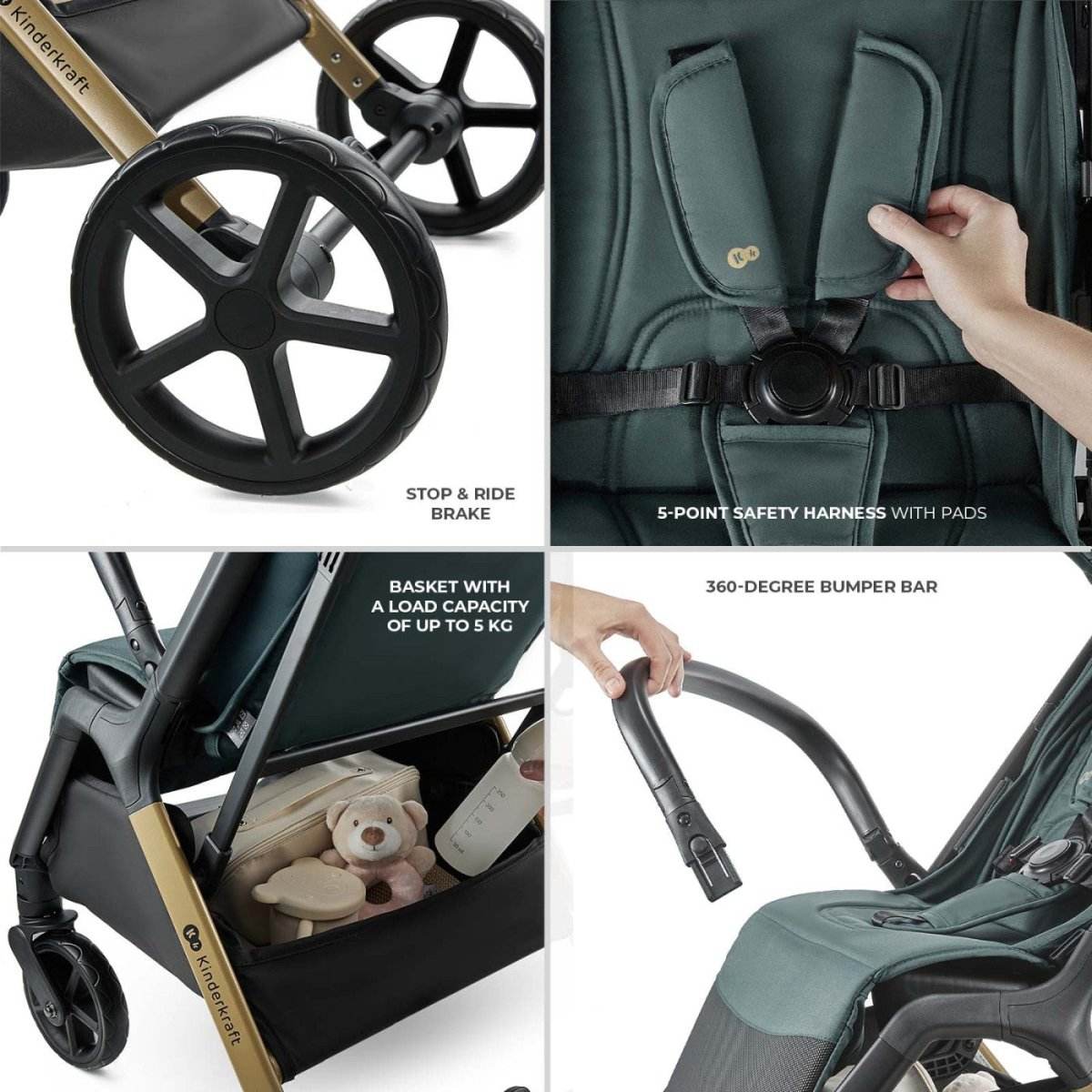 CARUCIOR SPORT KINDERKRAFT LOOM, 0-22 KG, JADE GREEN - Atelieru' lui Mesterica