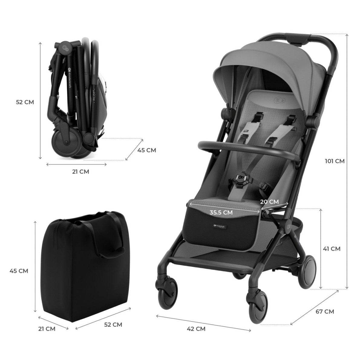 CARUCIOR SPORT KINDERKRAFT PILOT 2, 0-22 KG, PLATINUM GREY - Atelieru' lui Mesterica