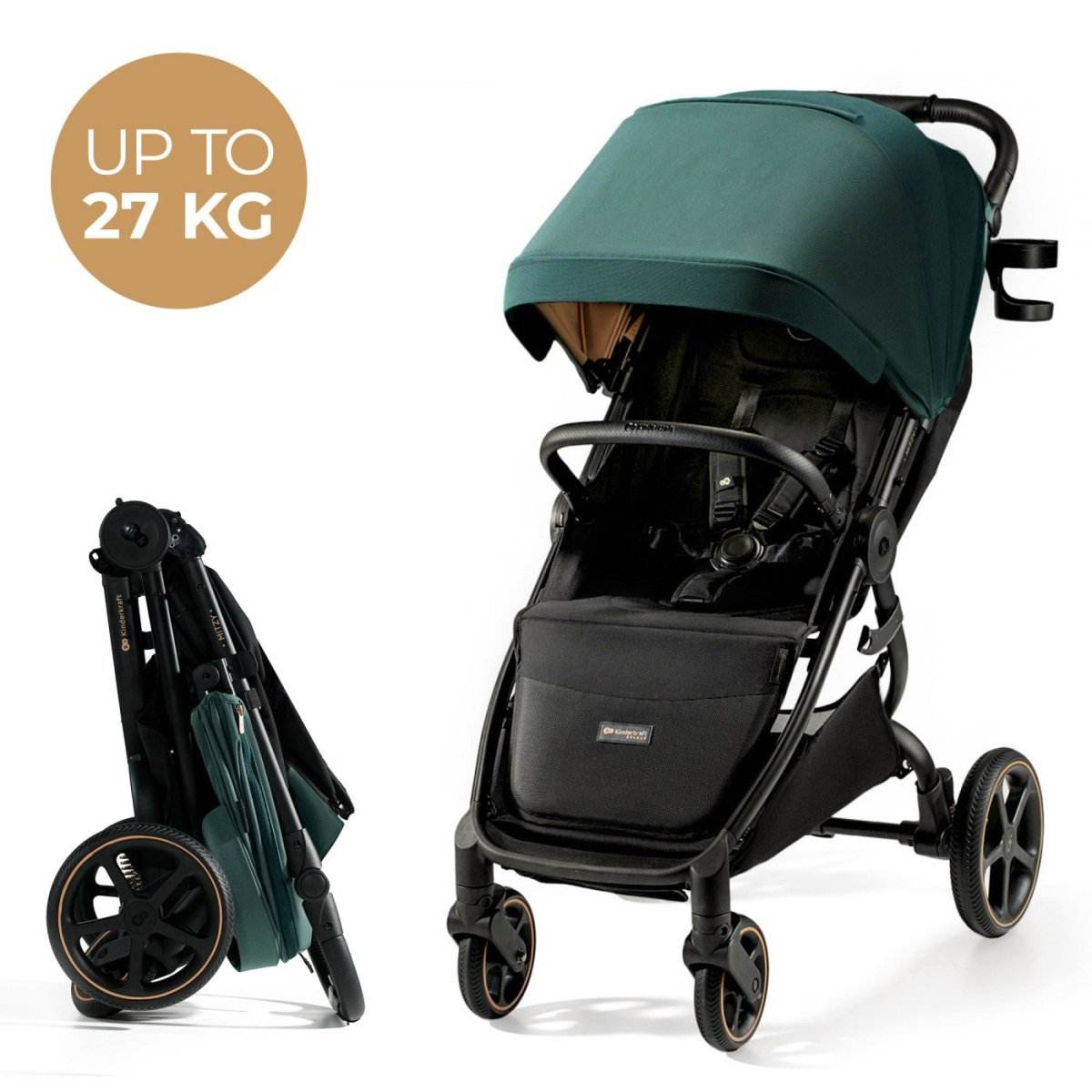 CARUCIOR SPORT, ULTRA COMPACT, KINDERKRAFT MITZY, 0 - 22 KG, JADE GREEN Atelieru' lui Mesterica | Jucarii, haine si incaltaminte pentru copii