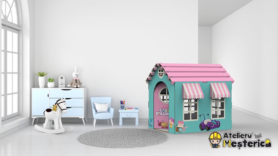 Casuta jucarie din carton eco-friendly tematice si personalizate in stilul Gabby the dollhouse