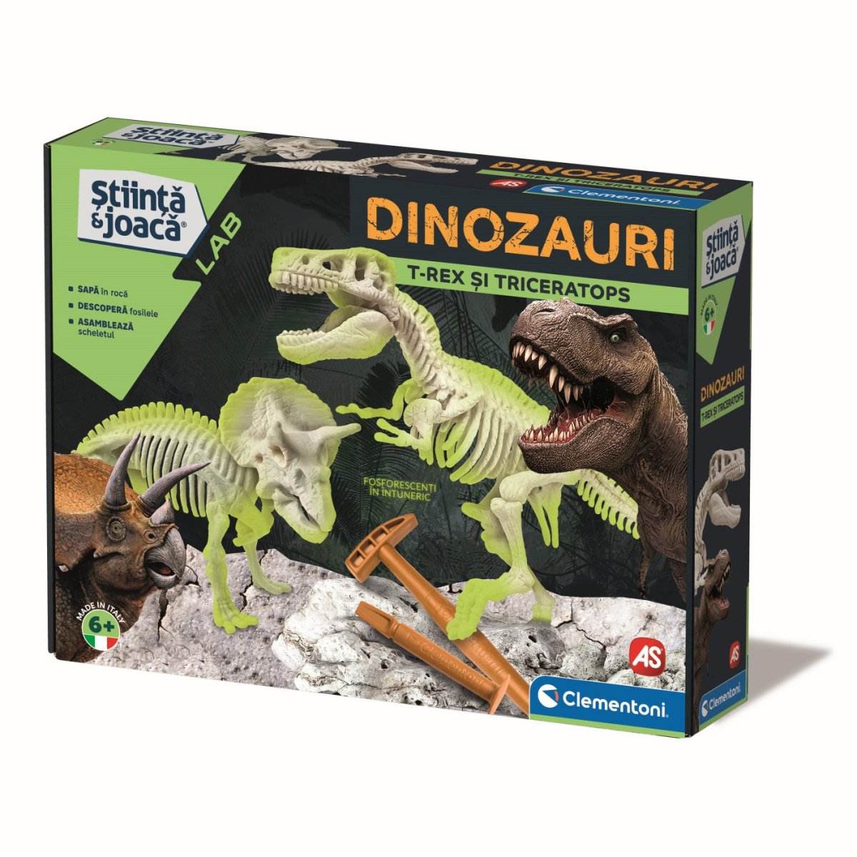 DESCOPERA DINOZAURUL T-REX & TRICERAPTOR FLUO STIINTA SI JOACA - Atelieru' lui Mesterica
