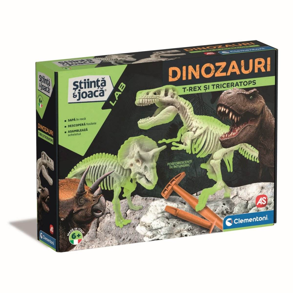 DESCOPERA DINOZAURUL T-REX & TRICERAPTOR FLUO STIINTA SI JOACA - Atelieru' lui Mesterica