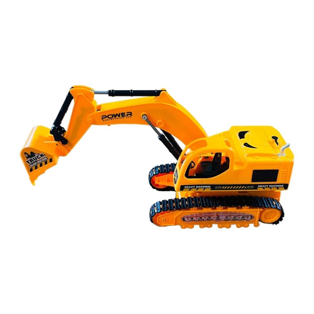 Excavator cu telecomanda fir, 1:16, 2, 4Ghz, brat cu abs, cupa mobila, senile mobile si luminate, 5 functii, sunete, 3 baterii incluse, materiale de calitate - Atelieru' lui Mesterica
