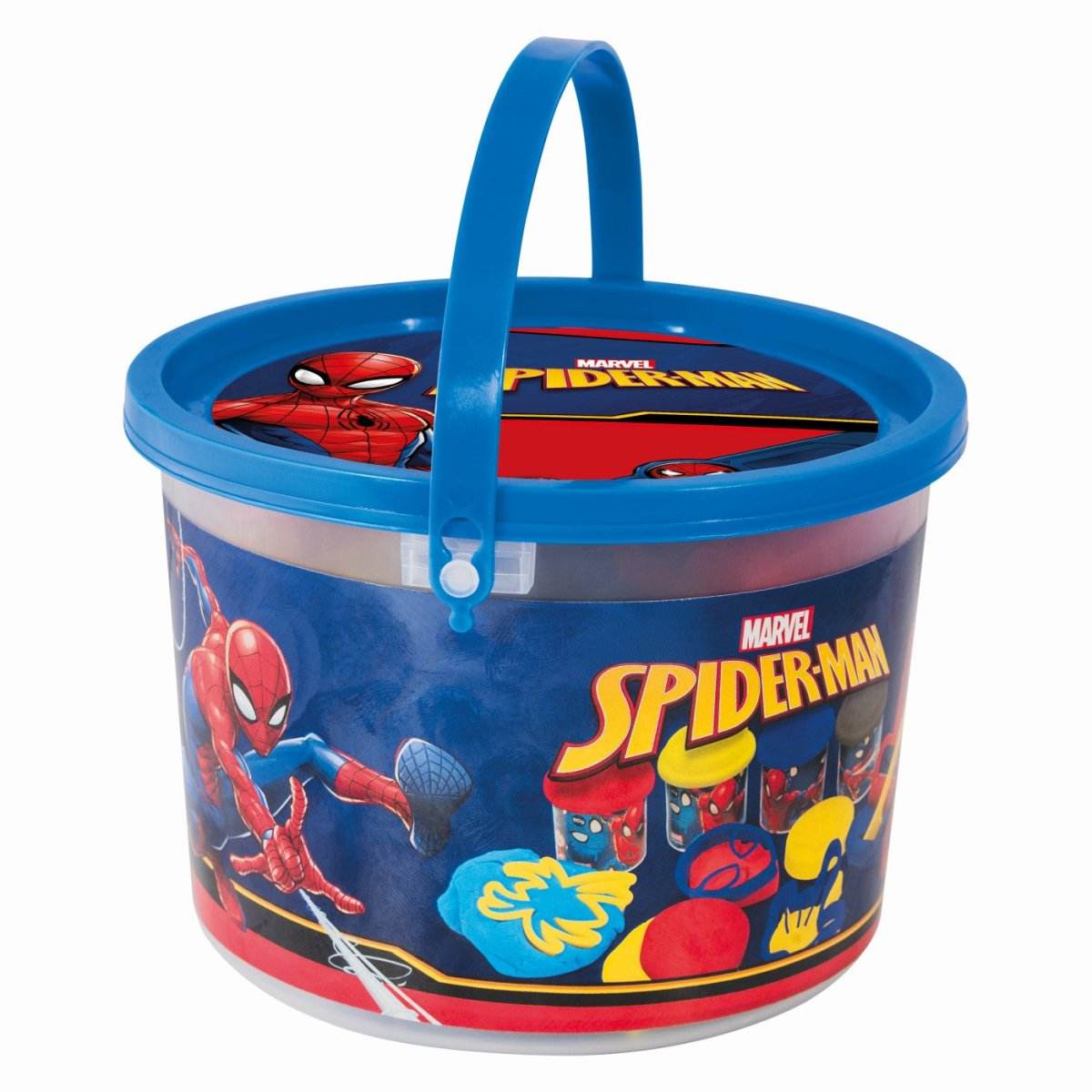 GALETUSA CU 4 BORCANASE DE PLASTILINA SI ACCESORII DE MODELAT SPIDERMAN - Atelieru' lui Mesterica