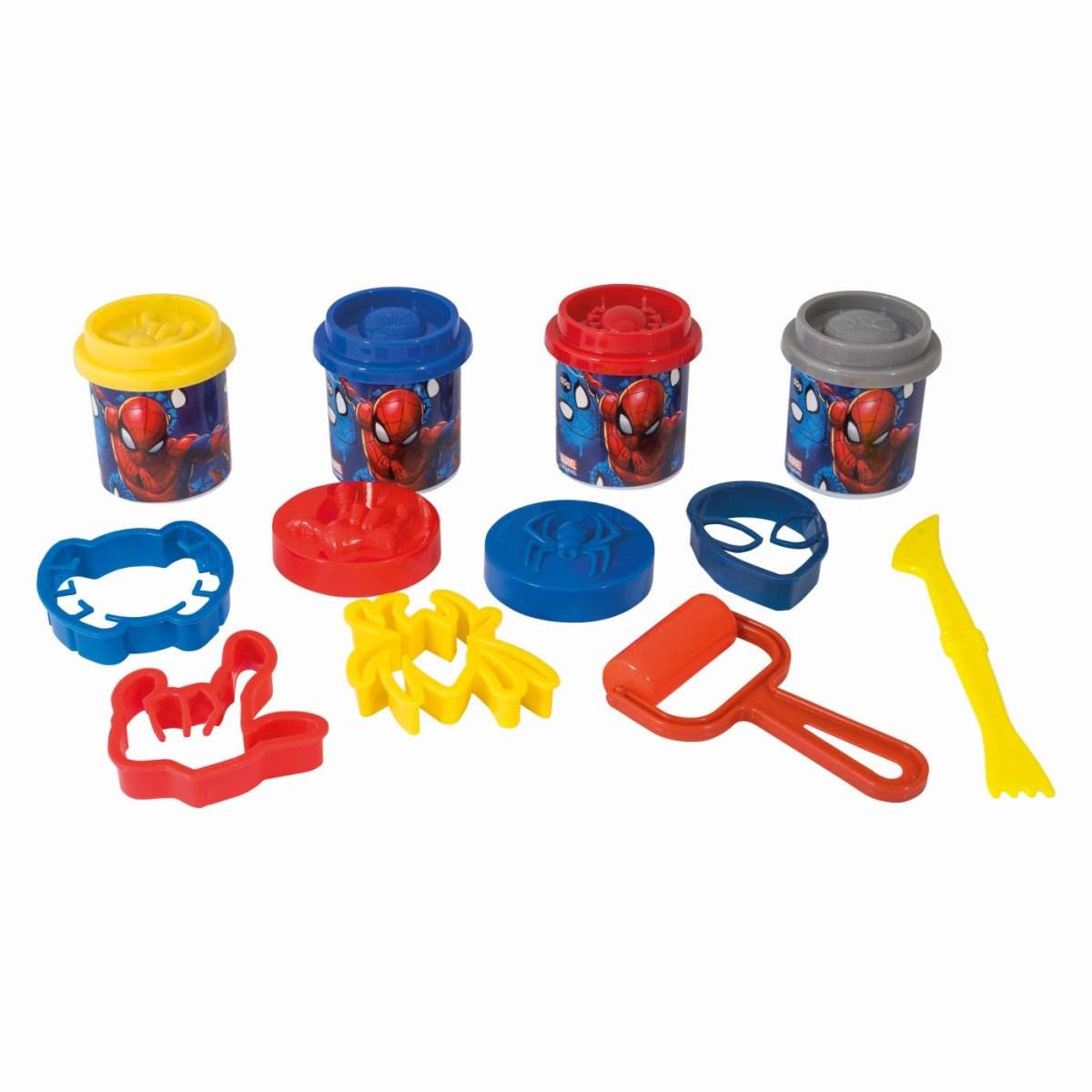 GALETUSA CU 4 BORCANASE DE PLASTILINA SI ACCESORII DE MODELAT SPIDERMAN - Atelieru' lui Mesterica