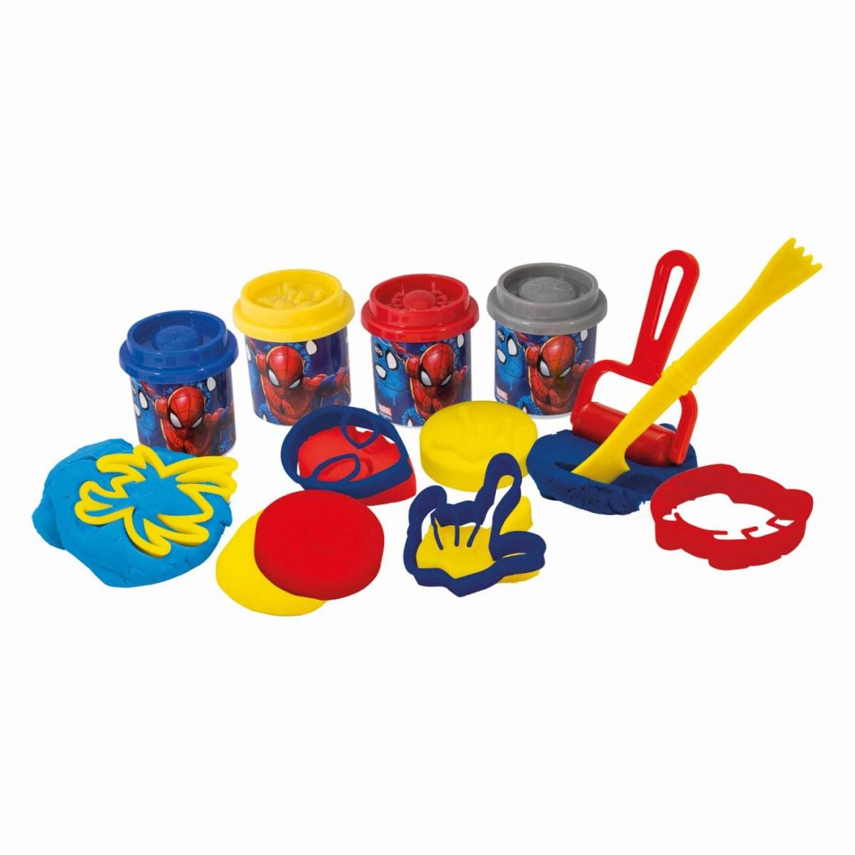 GALETUSA CU 4 BORCANASE DE PLASTILINA SI ACCESORII DE MODELAT SPIDERMAN - Atelieru' lui Mesterica