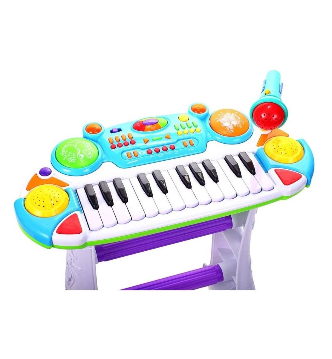 INSTRUMENT MUZICAL PIANINA ELECTRONICA MALPLAY CU SCAUN SI MICROFON 45 CM INALTIME ALBASTRU - Atelieru' lui Mesterica