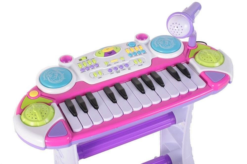 INSTRUMENT MUZICAL PIANINA ELECTRONICA MALPLAY CU SCAUN SI MICROFON 45 CM INALTIME ROZ - Atelieru' lui Mesterica