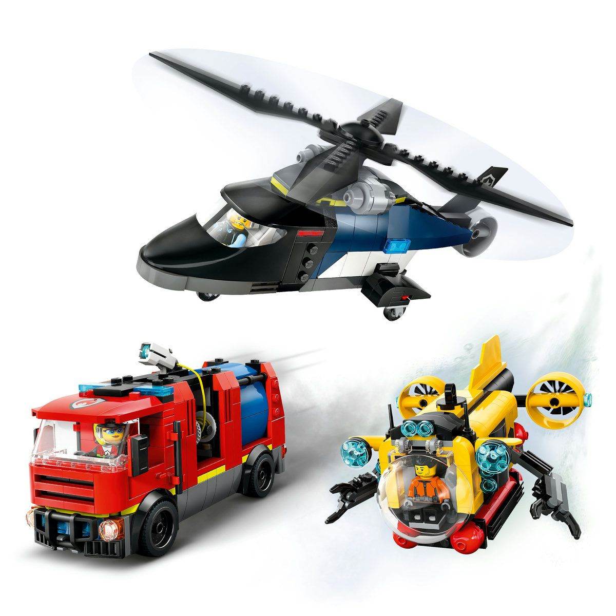 LEGO CITY ELICOPTER, CAMION DE POMPIERI SI SUBMARIN REMIXATE 60462 Atelieru' lui Mesterica | Jucarii, haine si incaltaminte pentru copii