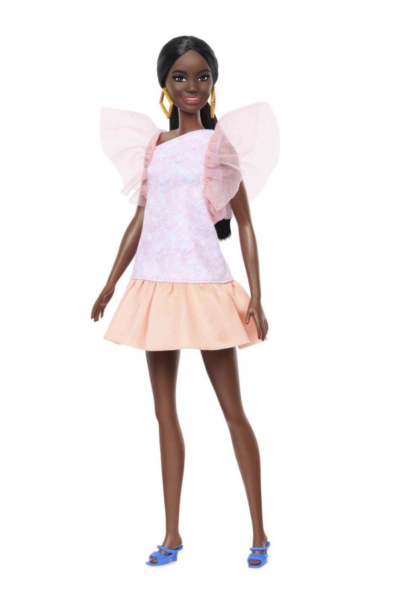 PAPUSA BARBIE FASHIONISTA AFRO - AMERICANA CU ROCHIE PEACH Atelieru' lui Mesterica | Jucarii, haine si incaltaminte pentru copii