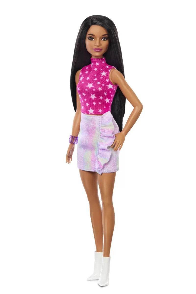 PAPUSA BARBIE FASHIONISTA BRUNETA CU TOP CU STELUTE - Atelieru' lui Mesterica