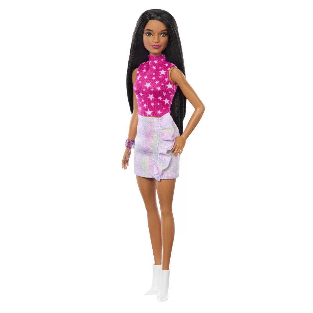 PAPUSA BARBIE FASHIONISTA BRUNETA CU TOP CU STELUTE - Atelieru' lui Mesterica