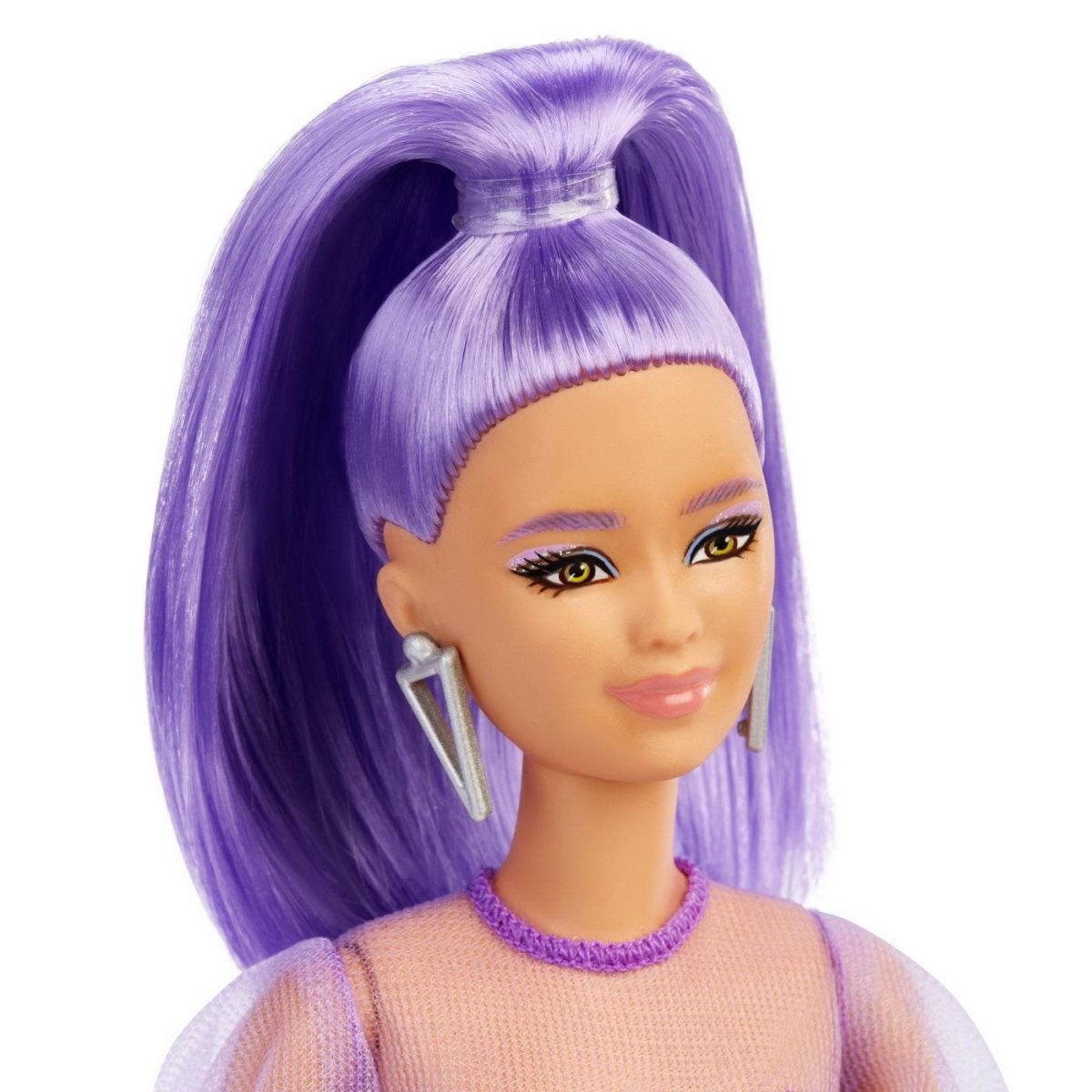 PAPUSA BARBIE FASHIONISTA CU PAR MOV CU ROCHIE CU UMERI BUFANTI Atelieru' lui Mesterica | Jucarii, haine si incaltaminte pentru copii