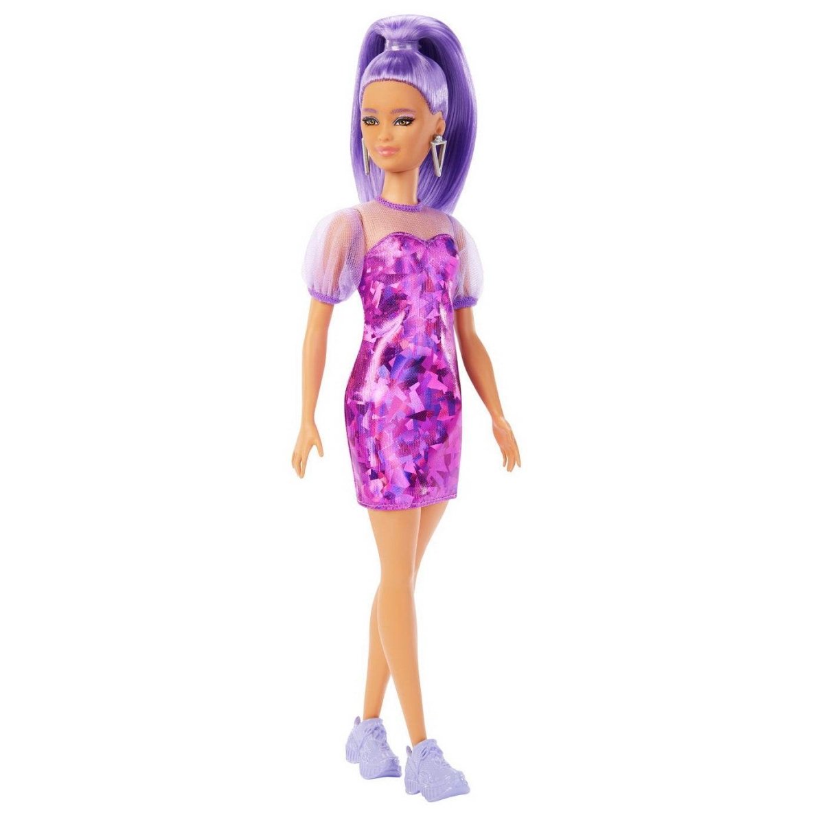 PAPUSA BARBIE FASHIONISTA CU PAR MOV CU ROCHIE CU UMERI BUFANTI Atelieru' lui Mesterica | Jucarii, haine si incaltaminte pentru copii