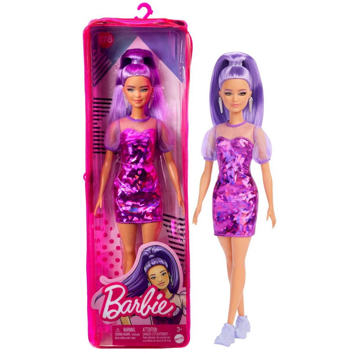 PAPUSA BARBIE FASHIONISTA CU PAR MOV CU ROCHIE CU UMERI BUFANTI - Atelieru' lui Mesterica