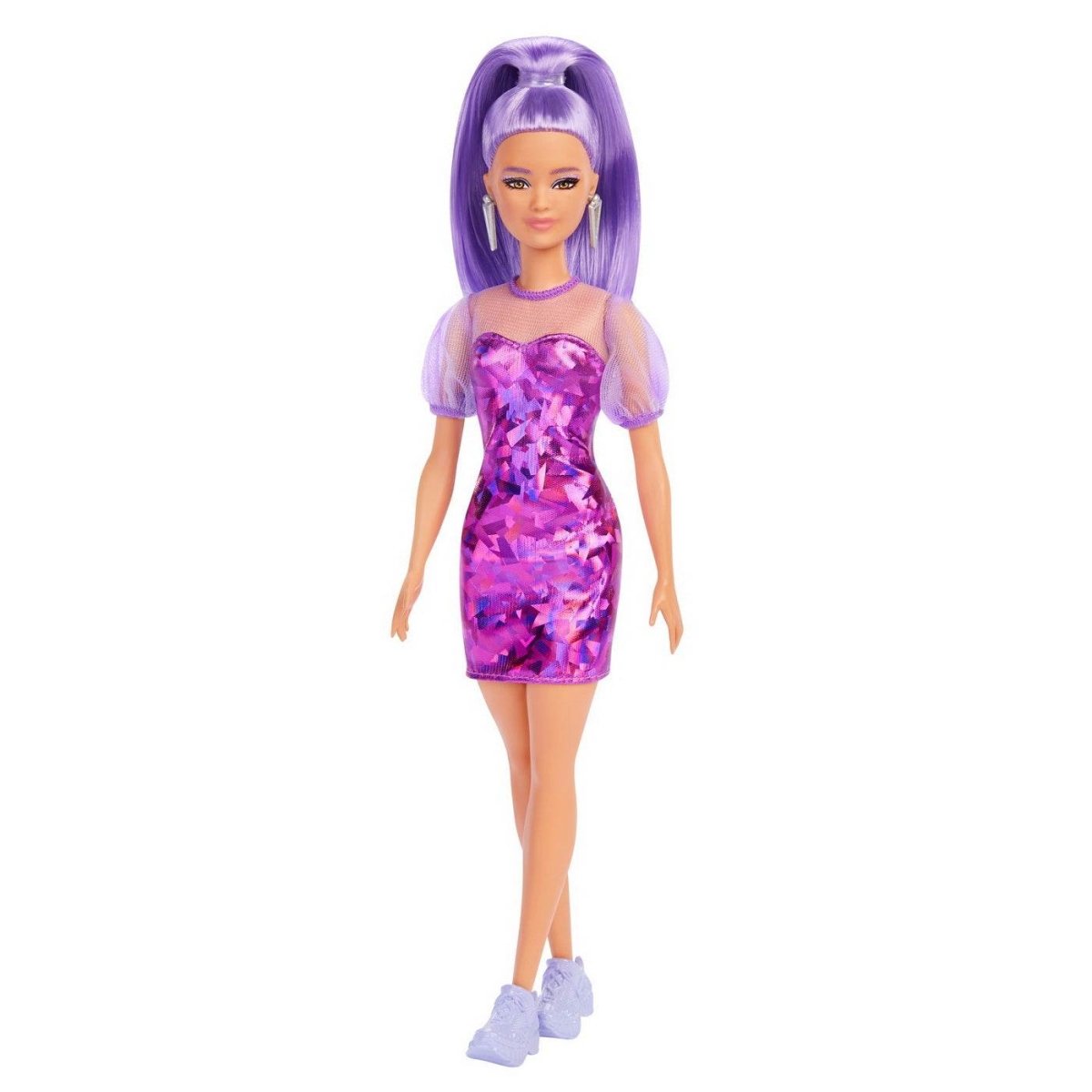 PAPUSA BARBIE FASHIONISTA CU PAR MOV CU ROCHIE CU UMERI BUFANTI Atelieru' lui Mesterica | Jucarii, haine si incaltaminte pentru copii