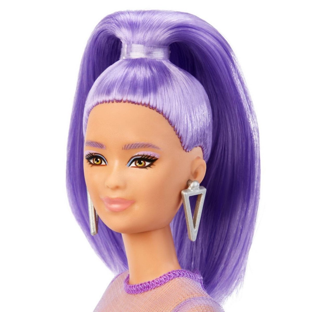 PAPUSA BARBIE FASHIONISTA CU PAR MOV CU ROCHIE CU UMERI BUFANTI Atelieru' lui Mesterica | Jucarii, haine si incaltaminte pentru copii