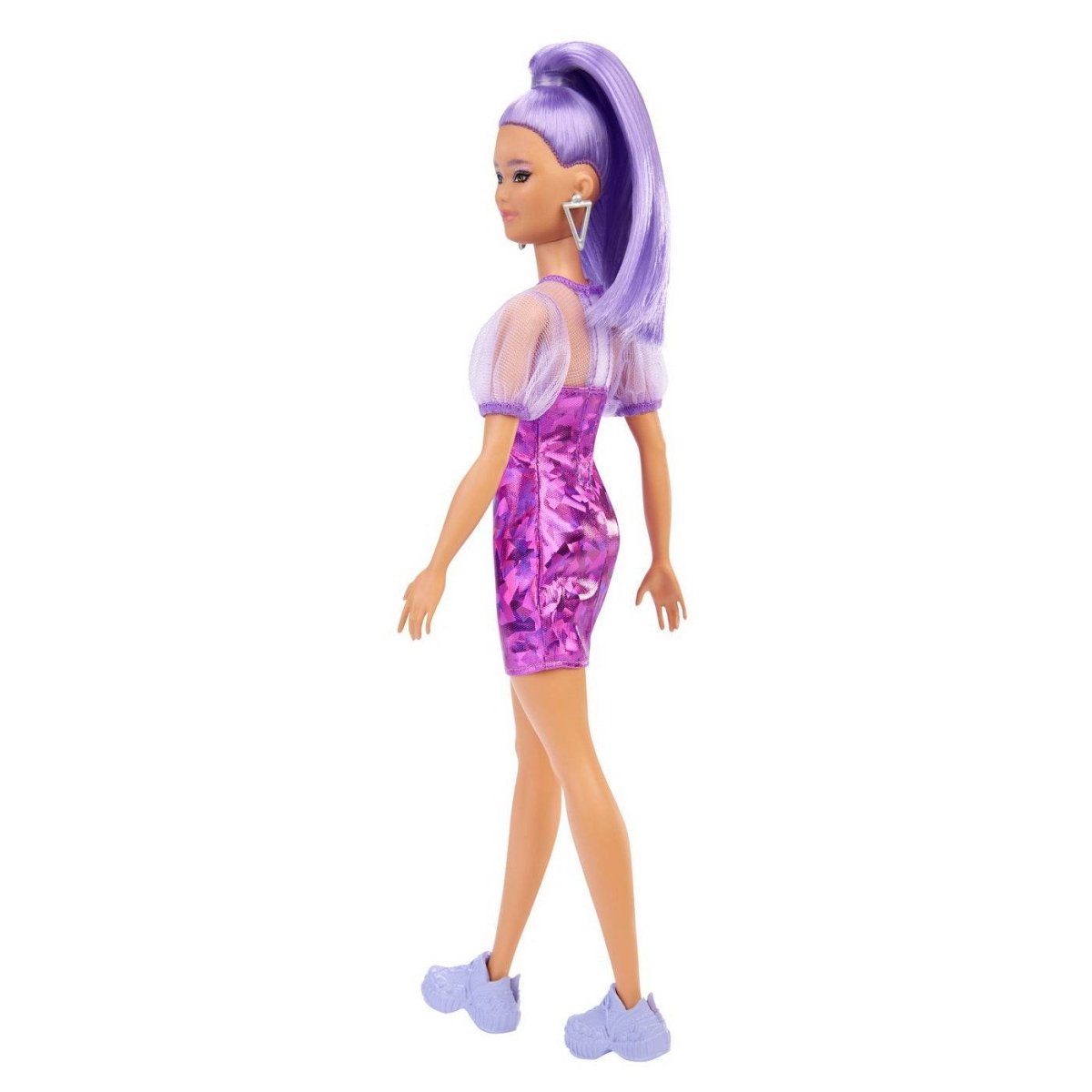 PAPUSA BARBIE FASHIONISTA CU PAR MOV CU ROCHIE CU UMERI BUFANTI Atelieru' lui Mesterica | Jucarii, haine si incaltaminte pentru copii