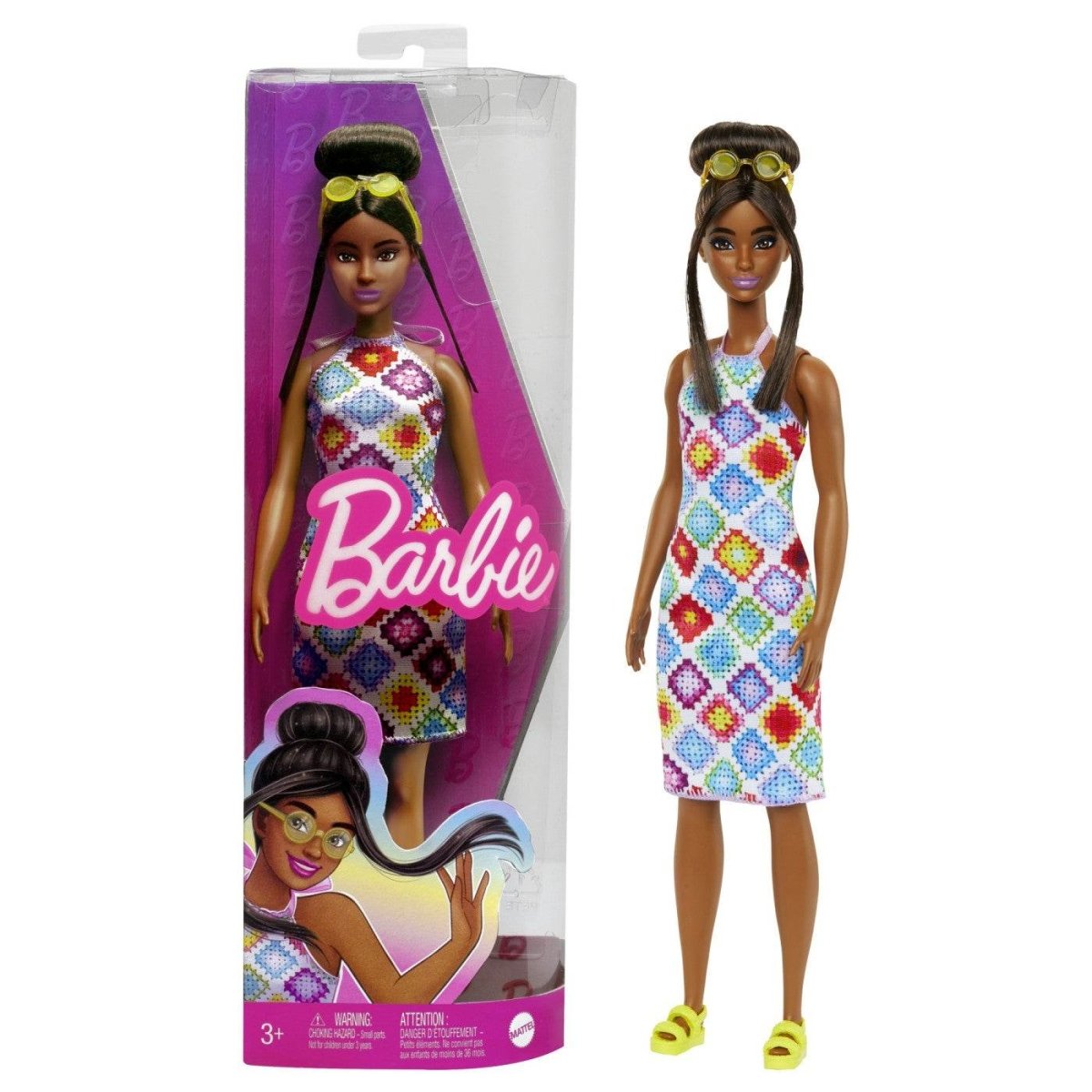 PAPUSA BARBIE FASHIONISTA SATENA CU OCHELARI DE SOARE GALBENI Atelieru' lui Mesterica | Jucarii, haine si incaltaminte pentru copii