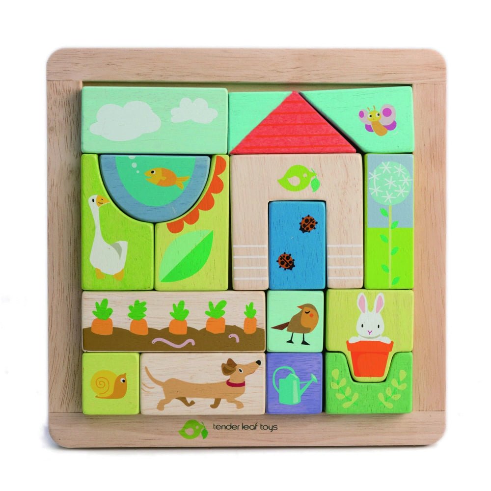 Puzzle educativ ilustratii din gradina, din lemn, 17 piese Atelieru' lui Mesterica | Jucarii, haine si incaltaminte pentru copii