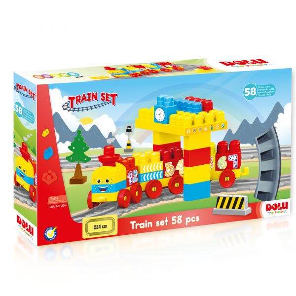 Set de constructii cu trenulet - 58 piese Atelieru' lui Mesterica | Jucarii, haine si incaltaminte pentru copii