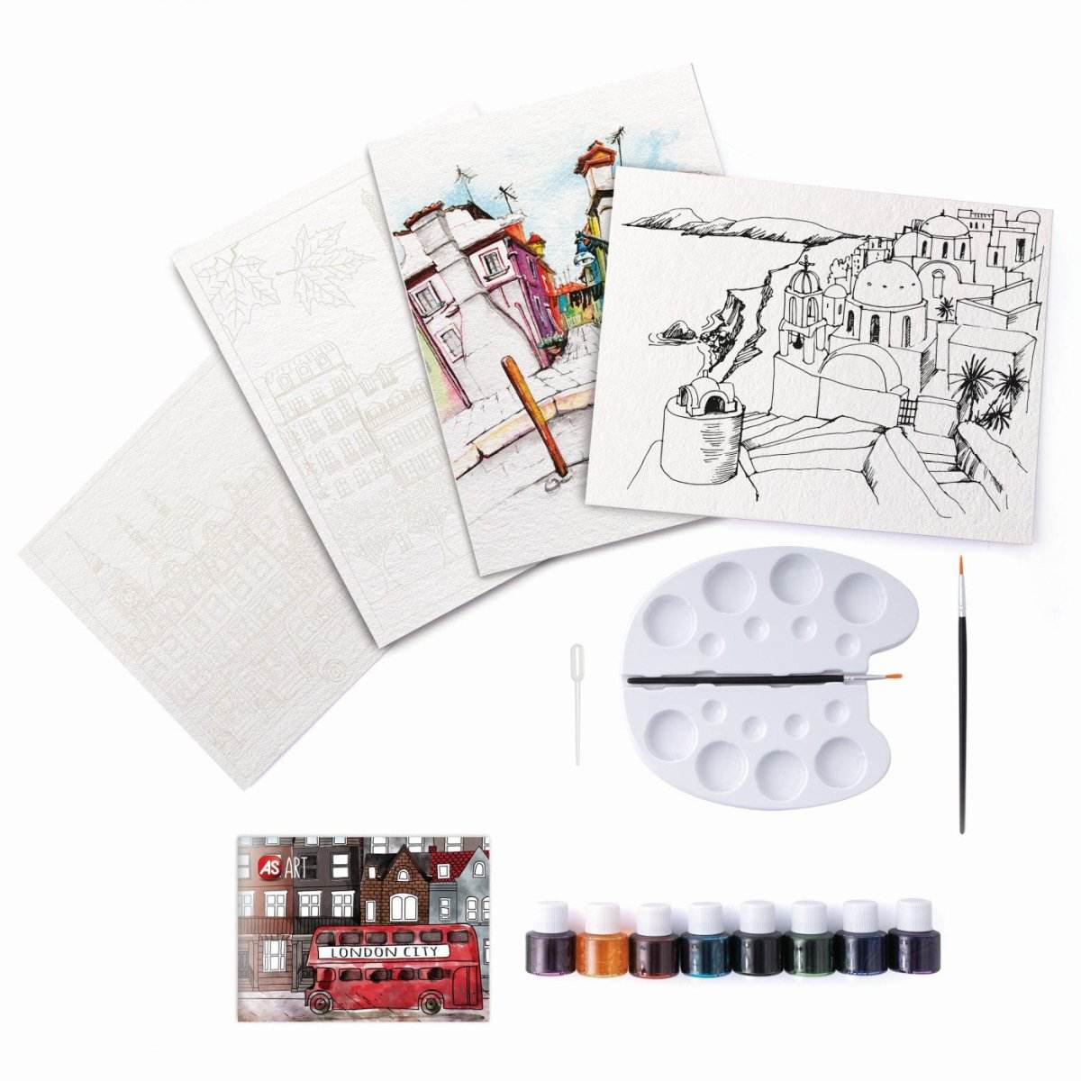 SET DESEN AS ART ACUARELA ORASE - Atelieru' lui Mesterica