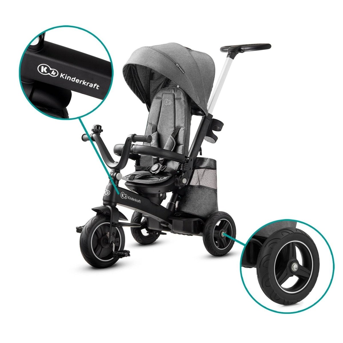 TRICICLETA KINDERKRAFT EASYTWIST, PLATINUM GREY Atelieru' lui Mesterica | Jucarii, haine si incaltaminte pentru copii